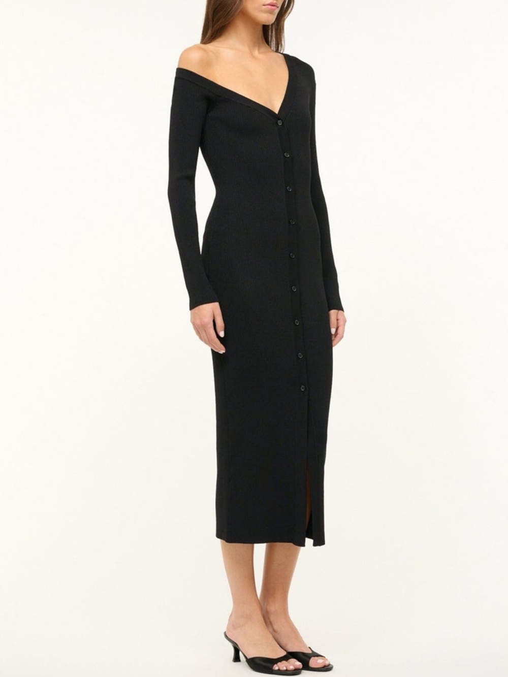 STAUD Craftsman NWT off one shoulder cardigan dress minimalist chic black XL